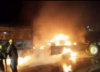 रायवाला- हरिद्वार हाईवे पर मचा मौत का तांडव: बस-ट्रैक्टर ट्रॉली की टक्कर के बाद गाड़ियों में लगी आग , जिंदा जली महिला